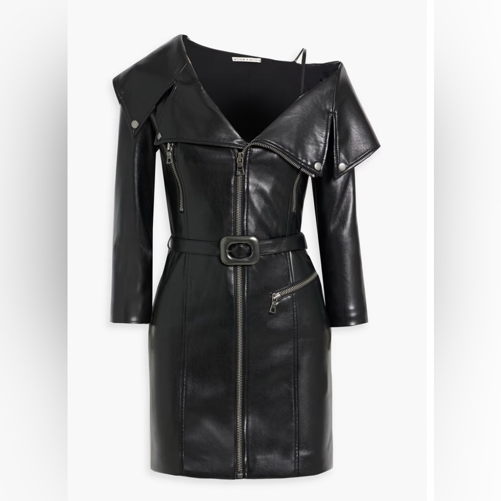 Alice + Olivia Miara Vgn Asymm Moto Dress